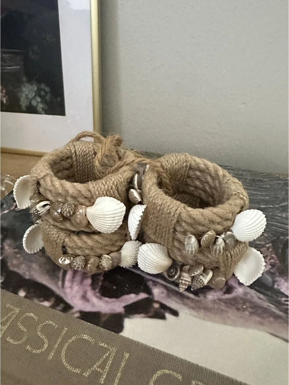 Jute Seashell Napkin Rings Set Of Four Coastal Or Beach Decor